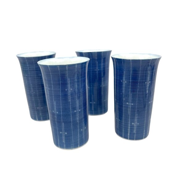 Set Of 4 Vintage Japanese Ceramic Sake Cups Blue and White - Picture 2 of 7